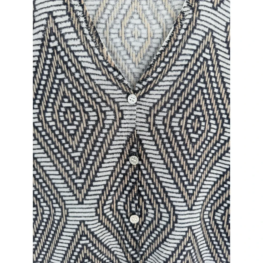Tory Burch Wool Cardigan Small Gray‎ Tan Geometric Diamond Button Up Sweater